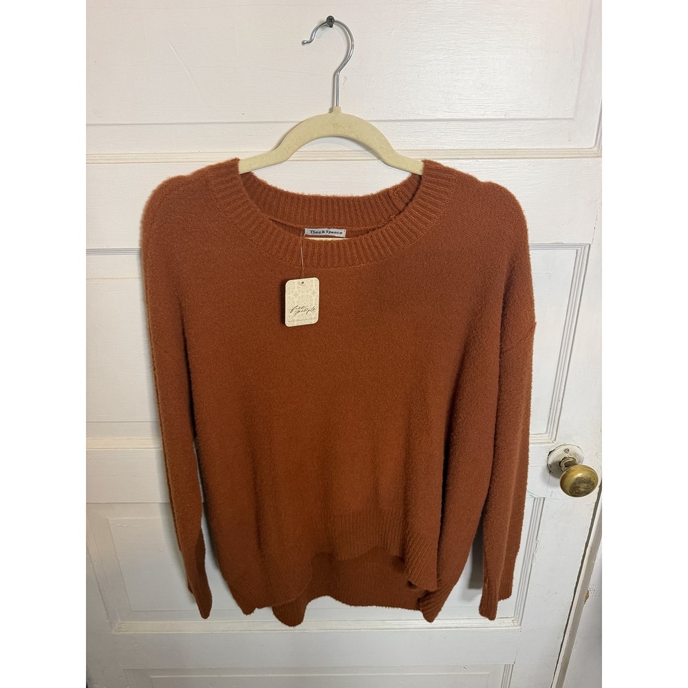 NWT Theo & Spence Free People Rust Orange Crew Neck Sweater XS OB2272254